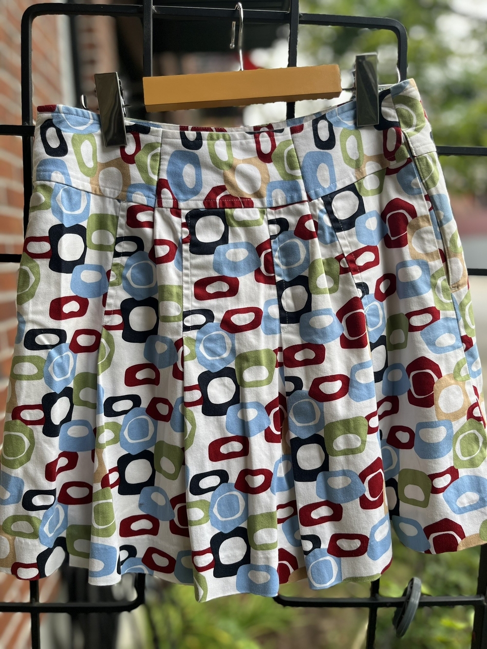Circle-Print Multicolor Cotton Skater Skirt